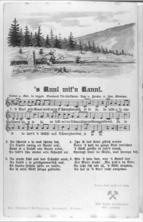 Liedpostkarte "'s Annl mit'n Kannl". Text, Melodie und Titelzeichnung von Anton Günther im Selbstverlag, Gottesgab 1904