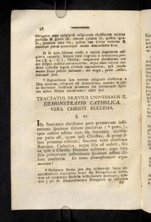 18-44, Tractatus Praevius Universalis II. Demonstatio Catholica. Vera Christi Ecclesia. De Potestate & Autoritate Ecclesiae. De Potestate & Autoritate Ipsius Supremi Ecclesiae Capitis.