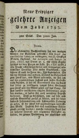 9tes Stück. Den 30ten Jan.