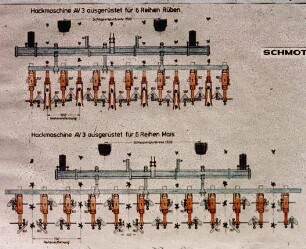 Hackmaschine AV 3 ausgerüstet für - 6 Reihen Rüben - 6 Reihen Mais