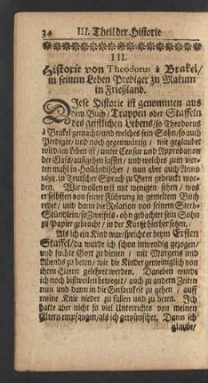 III. Historie von Theodorus à Brakel / in seinem Leben Prediger zu Makum in Frießland