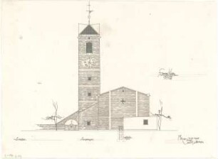 Gsaenger, Gustav; München - Milbertshofen; Ev. Dankes Kirche - Bauvorlage, Ostseite (Ansicht)