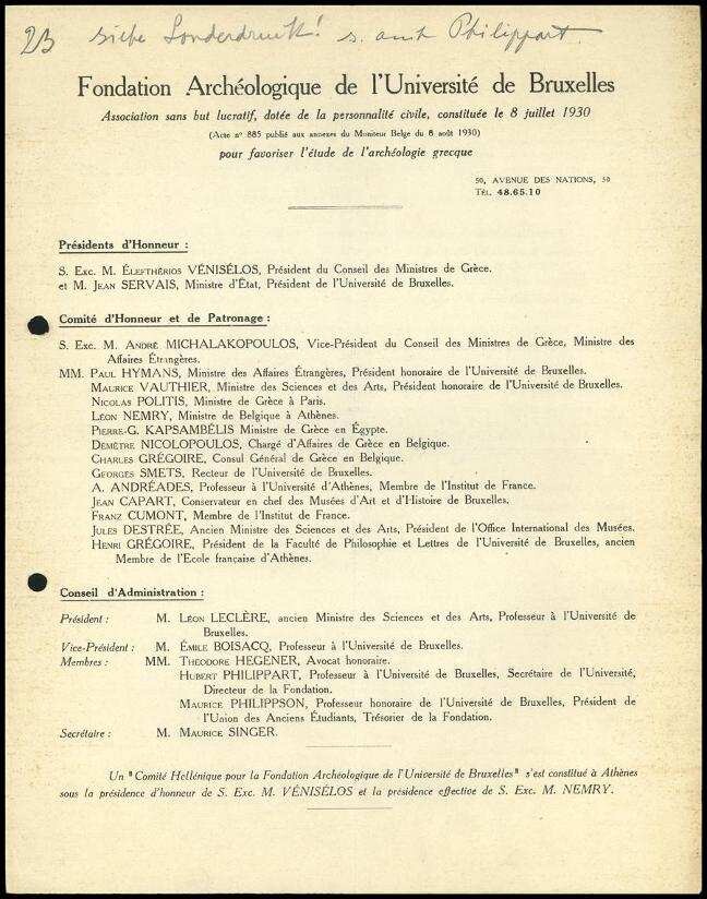 Mitglieder Fondation Archéologique Bruxelles | Digitalisierung: Deutsches Archäologisches Institut, Athen, Archiv
