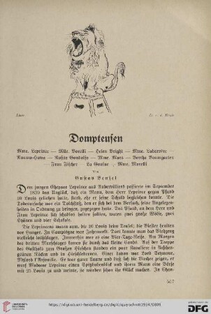 14: Dompteusen : Mme. Leprince - Mlle. Borelli - Helen Bright - Mme. Labarrère - Rouma-Hawa - Rosita Gondolfo - Mme. Mars - Bertha Baumgarten - Frau Fischer - La Goulue - Mme. Morelli