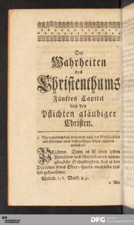 Fünftes Capitel von den Pflichten gläubiger Christen.