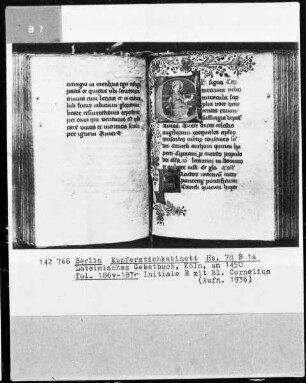 fol. 186v-187r: Initiale E mit dem heiligen Cornelius