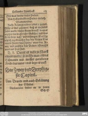 Das Zwey und Dreyssigste Capitel. Vom Brandt und auch Erkältung der Glieder.