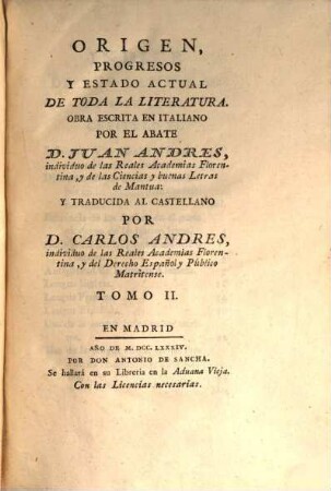 Origen, Progresos Y Estado Actual De Toda La Literatura, 2
