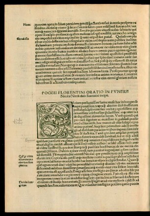 Poggii Florentini Oratio In Funere Nicolai Nicoli civis florentini incipit.