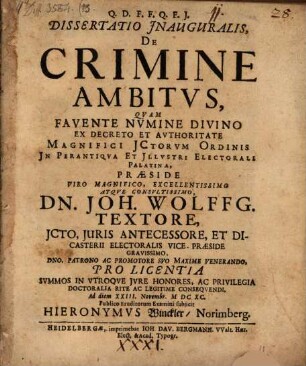 Diss. inaug. de crimine ambitus