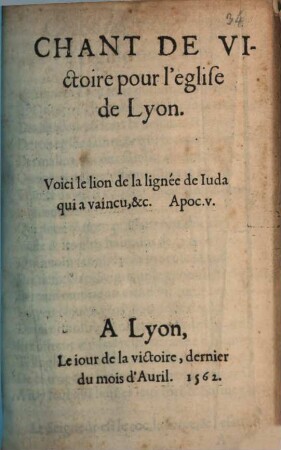Chant de victoire pour l'eglise de Lyon