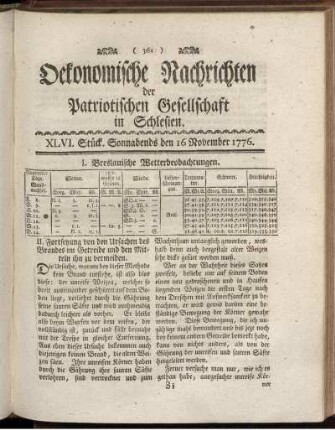 XLVI. Stück. Sonnabends den 16 November. 1776.
