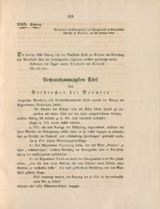 XXIX. Sitzung. Verhandelt ... zu Berlin, am 29. Februar 1848