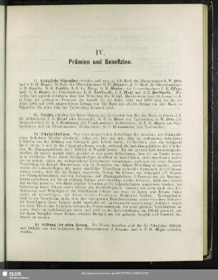 IV. Prämien und Benefizien