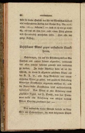 Unfehlbares Mittel gegen ansteckende Krankheiten.