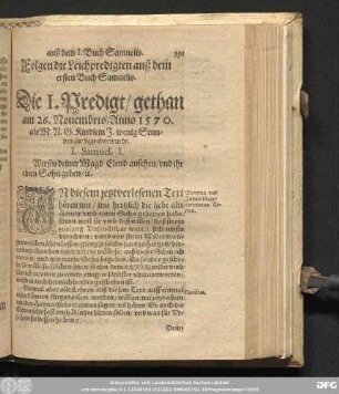 [Christliche Leichpredigten/ auß dem I. Buch Samuelis.]