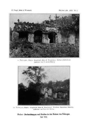 Taf. VIII. - [Palenque, Palacio, Ostgebäude, Ostfront (Außenfront) und Westfront (Innenfront, Hofseite)]