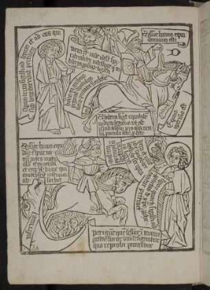 Johannes bei der Öffnung der Siegel. (1) Das dritte Siegel: der dritte apokalyptische Reiter (Apc. VI, 5-6); (2) Das vierte Siegel: der vierte apokalyptische Reiter (Apc. VI, 7-8).