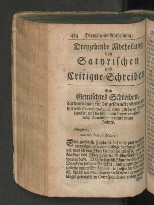 Dreyzehende Abtheilung von Sathrischen und Critique-Schreiben.
