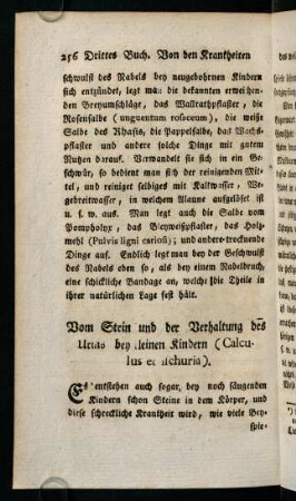 256-259, Vom Stein und der Verhaltung des Urins bey kleinen Kindern (Calculus et ischuria)