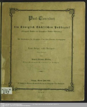 N.F.1.1852: Post-Coursbuch für den Königlich Sächsischen Postbezirk : (Königreich Sachsen und Herzogthum Sachsen-Altenburg)