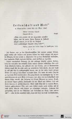 Leidenschaft der Welt. 4. September 1840 bis 22. Mai 1843