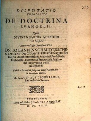 Disp. theol. de doctrina evangelii