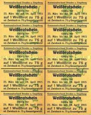 Brotkarte des Kommunalverbandes Dresden für Weißbrot mit 10 Marken