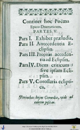 Continet hoc Poeta Epico-Dramaticum. Partes V.
