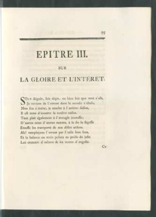 Epitre III. Sur La Gloire Et L'Intéret.