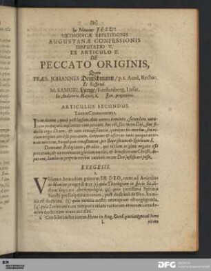 Articulus II. De Peccato Originis.