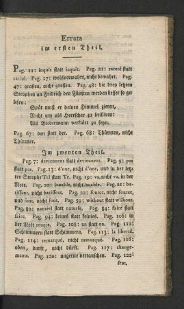 Errata im ersten Theil. [Im zweyten, dritten und vierten Theil.]