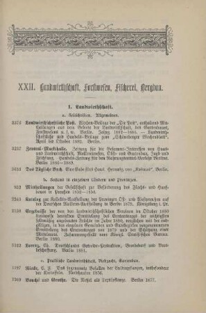 XXII. Landwirthschaft, Forstwesen, Fischerei, Bergbau