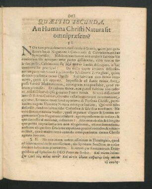 Quaestio Secunda. An Humana Christi Natura sit omnipraesens?