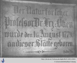 Nachlass L. Oken (NL 45/A11) : Gedenktafel am Geburtshaus