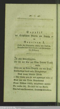 Supplik der Sächsischen Bauern um Leipzig etc. an Napoleon I.