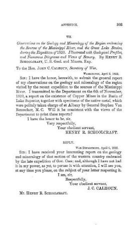 Mr. Schoolcraft´s Report on Geology and Mineralogy