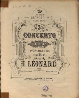 3e concerto pour violon avec accompt. d'orchestre ou de piano : op. 16