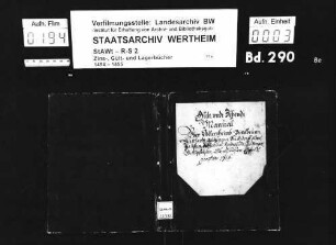 Gült- und Zehntmanual über Allersheim, [Gau-]büttelbrunn, Bütthard, Gützingen, Sulzdorf, Euerhausen, Tiefenthal, [Klein-]rinderfeld, Höttingen, [Ober-]wittighausen, Albertshausen, Eßfeld