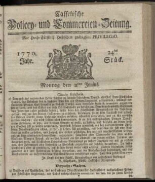 24tes Stueck, Montag den 11ten Junius. 1770