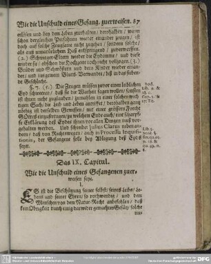 Das IX. Capitul. Wie die Unschuld eines Gefangenen zuerweisen seye