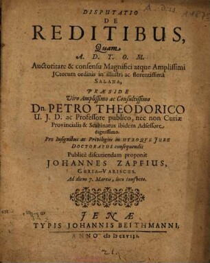 Disputatio De Reditibus