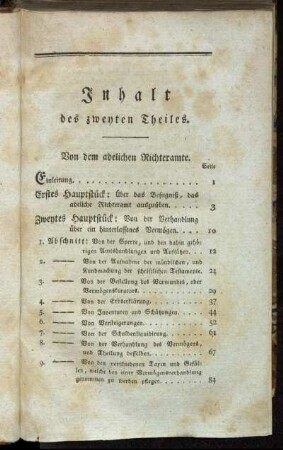Inhalt des zweyten Theiles.