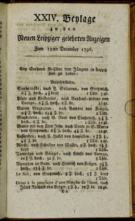 XXIV. Beylage zu den Leipziger gelehrten Anzeigen - Zum 15ten December 1796.