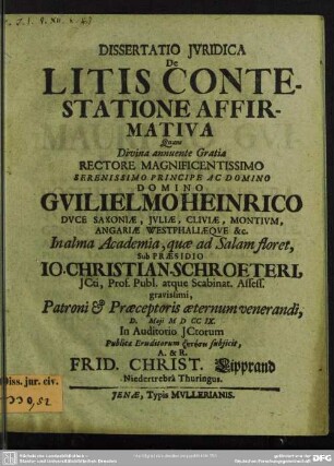 Dissertatio Iuridica De Litis Contestatione Affirmativa