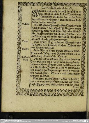 Lebenslauf : Curriculum vitae defuncti