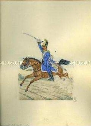 Uniformdarstellung, Korporal des 3. Reiter-Regiments zu Pferd, Sachsen, 1860.