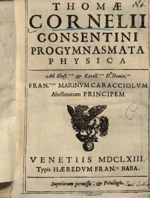 Thomae Cornelii Consentini Progymnasmata Physica