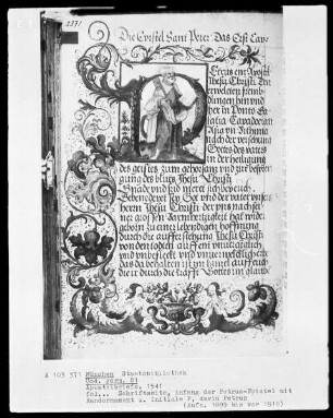 Apostelbriefe in der Verdeutschung Martin Luthers — Initiale P (etrus) mit Petrus