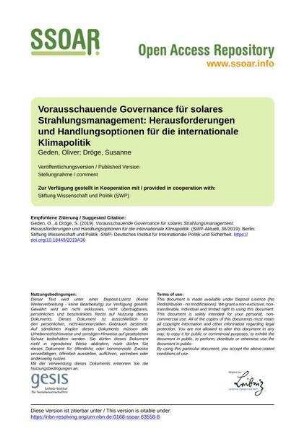 Vorausschauende Governance für solares Strahlungsmanagement: Herausforderungen und Handlungsoptionen für die internationale Klimapolitik